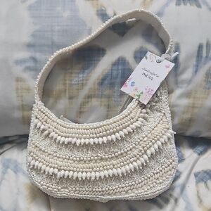 Chic Cream Beaded Shoulder Bag